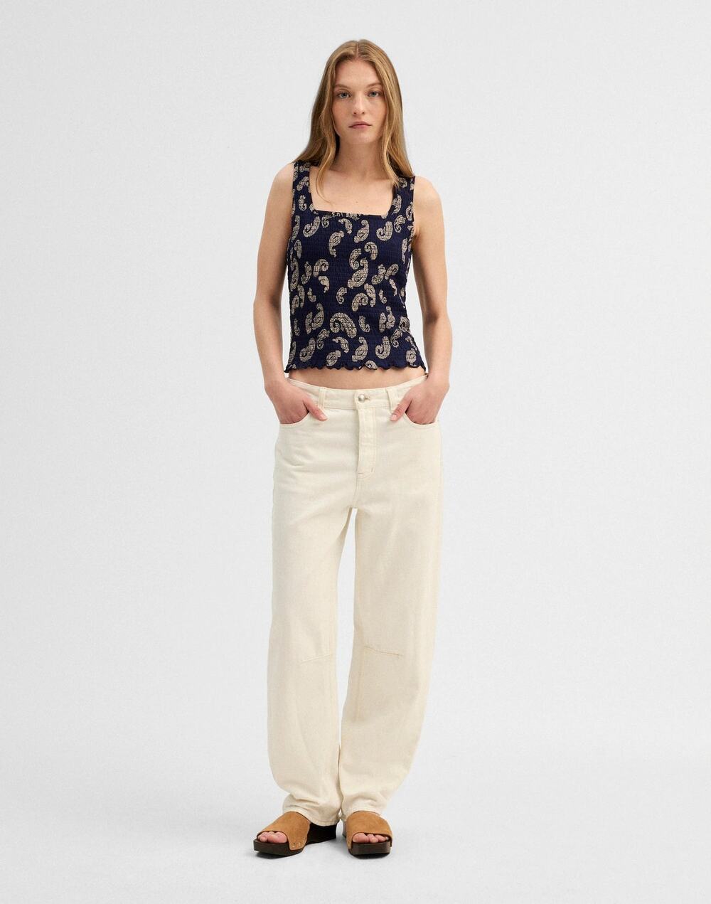 NWT Madewell x Shopbop Smocked Squareneck Tank Tossed Paisley Midnight M
